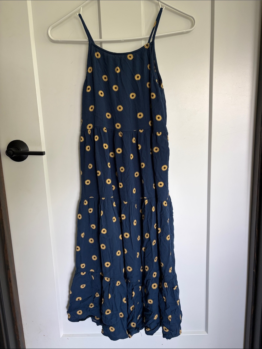 Evsie girls size large (11/12) Navy Blue Sunflower Print Maxi Dress